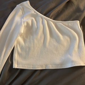 white one shoulder blouse longe sleeve
